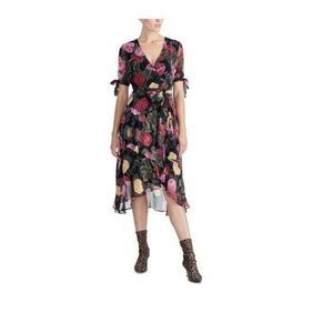 Rachel Roy Womens Wrap Floral Casual Dress Black 8